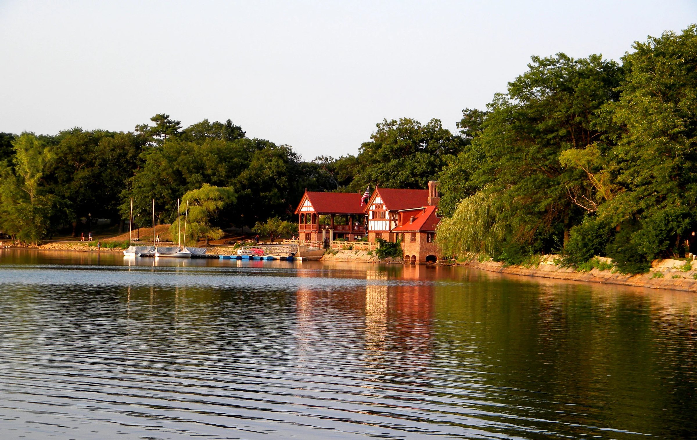 The Jamaica Pond boathouse across the water