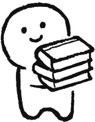 Little figure carrying a heavy stack of books